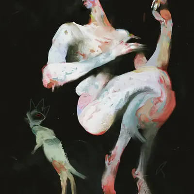 A dog and a man