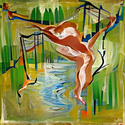 Nude Woman Jumping in the River
