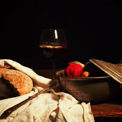 Still Life With Moldy  Wine, Fruits and Bread
