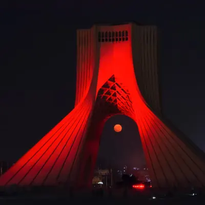 Super Red Moon and Red Azadi Tower