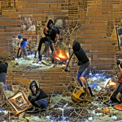 Rioters destroying Property