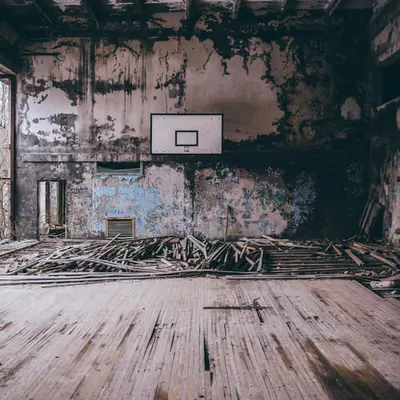  Deserted basketball court in Chernobyl