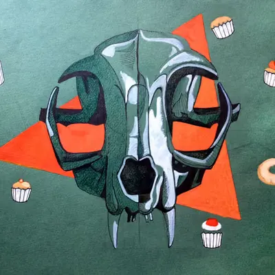 Cat skull and donuts  