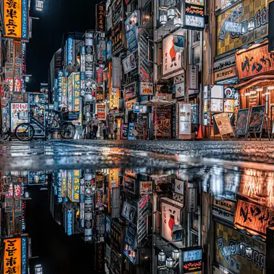  The city covered by neon lights.