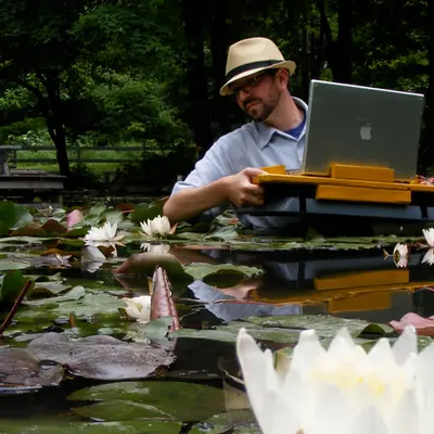 Nathaniel Stern scanning water lilies