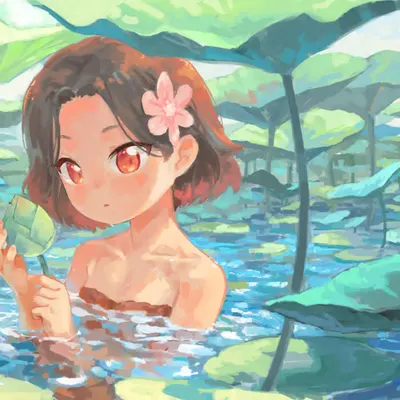 Girl by the river, Lotus Pond