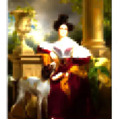 Madam and dog in pixels