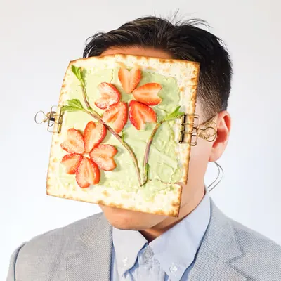 Matzo with Matcha Cream Cheese, Mint and Strawberries