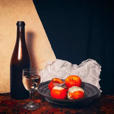 Still Life with Wine and Moldy Mandarins