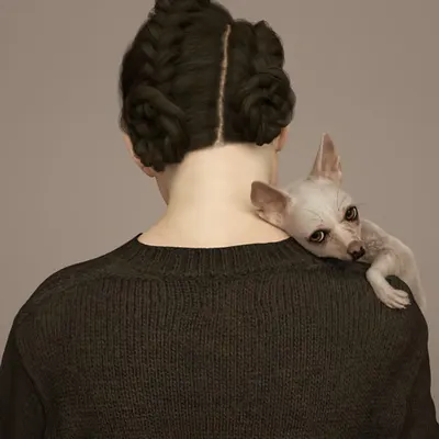 Portrait of a young woman with chihuahua