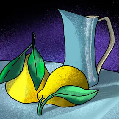 2 lemons and a small vase.