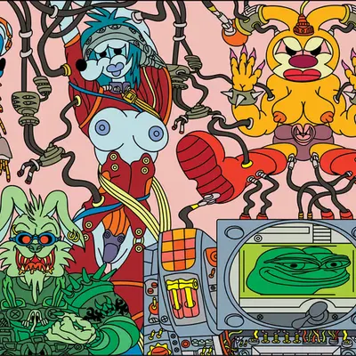 "Cyberpunk Pepe Builds Cyborgs" 