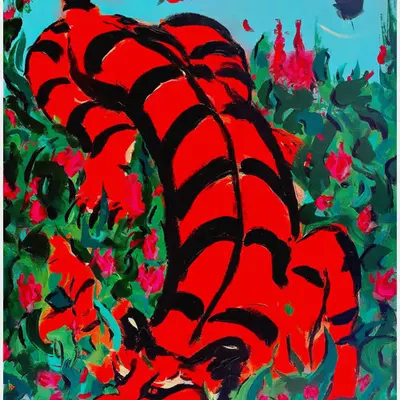 Adolescent Tiger Amongst Flowers