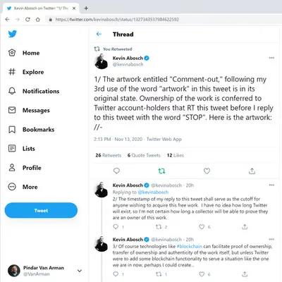 Proof Of Ownership for Kevin Abosch's "Comment-out"