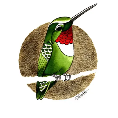 Bird On Gold 02 | Small Hummingbird