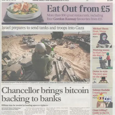 FAKERAREHEADLINES - The Memes 03/Jan/2009 Chancellor brings bitcoin backing to banks #1/69