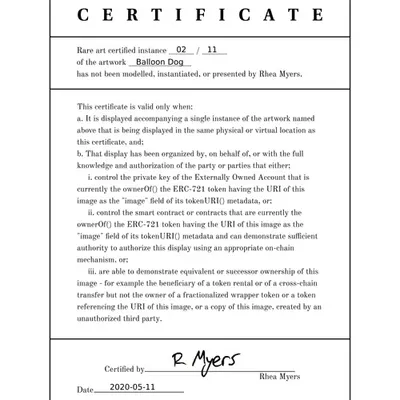 Certificate of Inauthenticity: Balloon Dog (02 of 11)