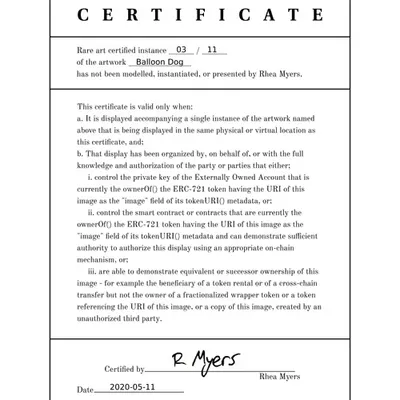 Certificate of Inauthenticity: Balloon Dog (03 of 11)