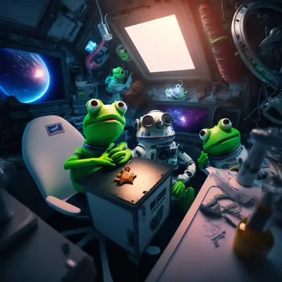 Pepe having fun in space station