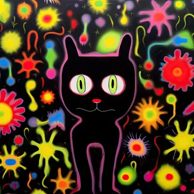 Black Cat In A Field Of Flowers