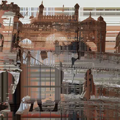 Scenario con vacca e moschea a Varanasi Glitch #11