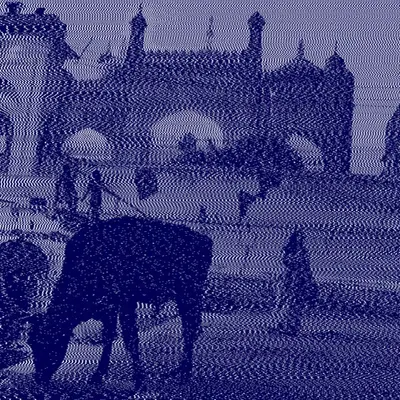 Scenario con vacca e moschea a Varanasi Glitch #14