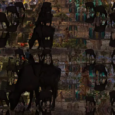 Scenario con vacca e moschea a Varanasi Glitch #9