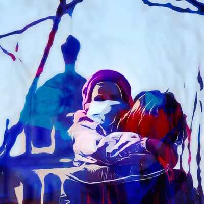 Ukrainian Mother and Child Fleeing War
