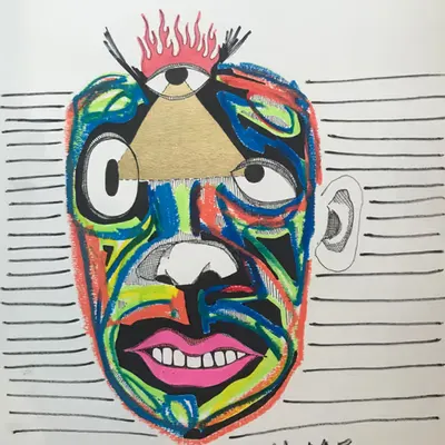 “Dark Thoughts Bright Colors” 11x15” doodle by Steven Rea