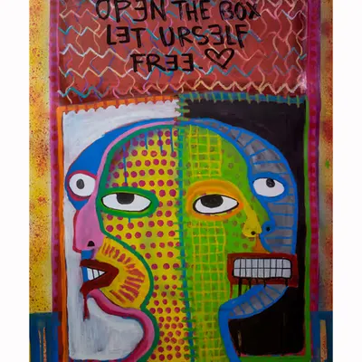 “LET ÜRSELF FREE!” 1/1 finger painting by Steven Rea