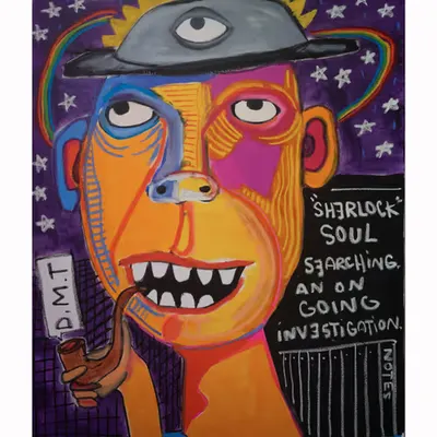 “SHERLOCK vs. DMT” 1/1 + physical  30x40” canvas by Steven Rea