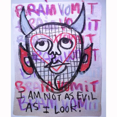“NOT SO EVIL” oil stick doodle by Steven Rea