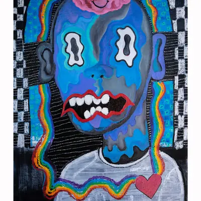 “Wash Away ÜR Sadness” finger painting by Steven Rea