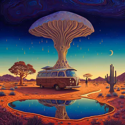 Winter, Desert Oasis at Dawn