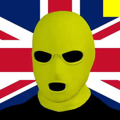 Villain #391 - The Yellow Ski Mask Villain on the British background with the Yellow Accent