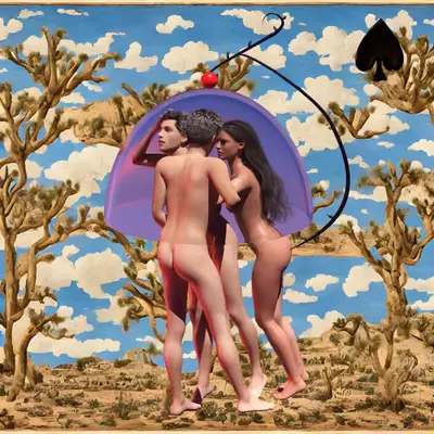 #104 | Threesome in a glass umbrella scene with background seed 372 and a Black Spade card suit