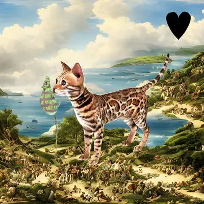 #111 | Cat carrying a mouse scene with background seed 758 and a Black Heart card suit