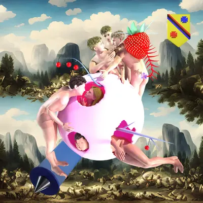 #112 | Group embracing through sphere scene with background seed 835 and a Shield (Swiss-German) card suit