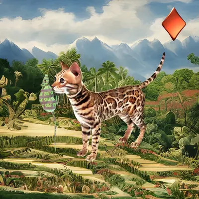 #137 | Cat carrying a mouse scene with background seed 290 and a Red Diamond card suit