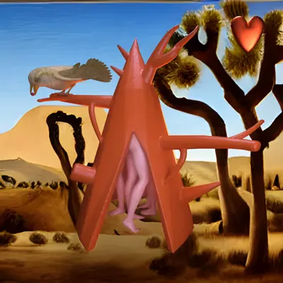 #163 | Group inside organic tent with a bird scene with background seed 963 and a Red Heart card suit