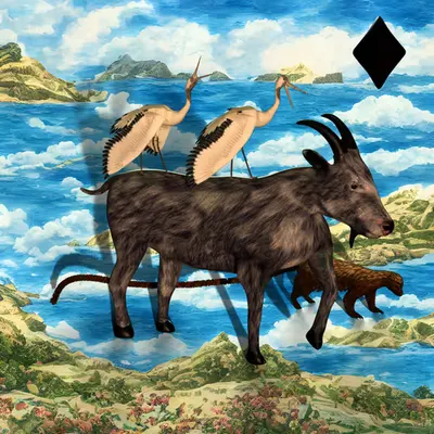 #188 | Badger, cranes, and a goat scene with background seed 169 and a Black Diamond card suit