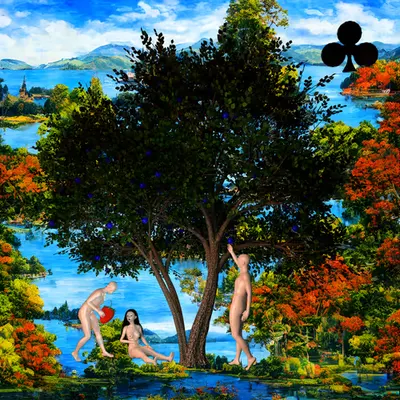 #189 | Man offering strawberry to lovers scene with background seed 154 and a Black Club card suit