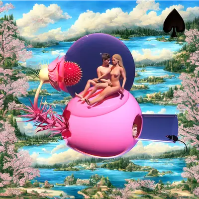 #221 | Lovers in a glass sphere scene with background seed 469 and a Black Spade card suit