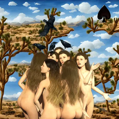 #222 | Group fighting ravens scene with background seed 746 and a Black Spade card suit