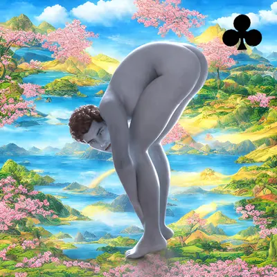 #239 | Bending over scene with background seed 117 and a Black Club card suit