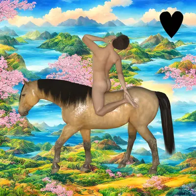 #248 | Man dramatic while riding horse scene with background seed 307 and a Black Heart card suit