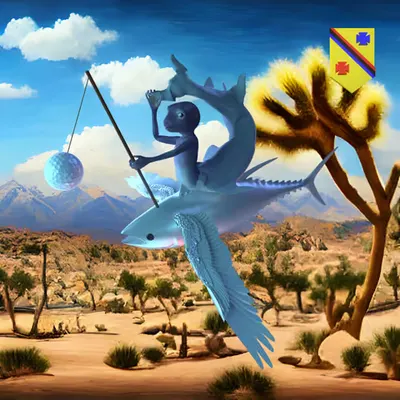 #301 | Flying fish with golf ball scene with background seed 529 and a Shield (Swiss-German) card suit