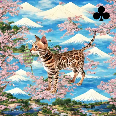 #362 | Cat carrying a mouse scene with background seed 526 and a Black Club card suit