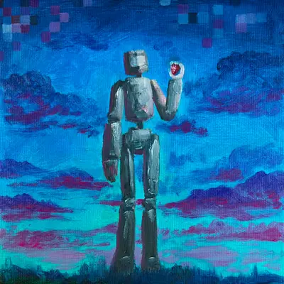 The robot and a strawberry 