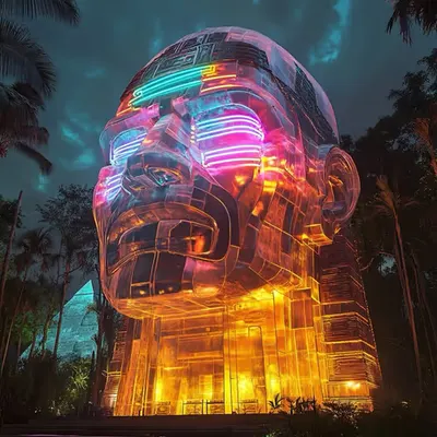 Neon tube sncestral colossal head